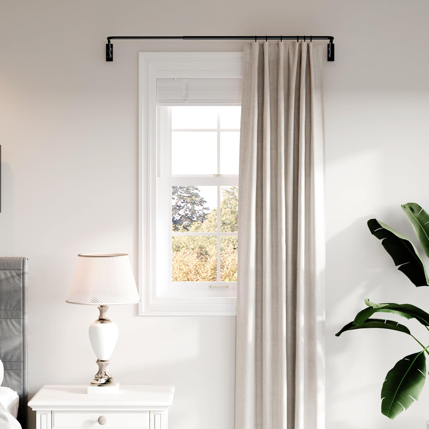 ENJOYBASICS Blackout Curtain rod for windows 28 to 48, Wrap Around Curtain Rods for Bedroom, Living Room, Adjustable from 30 to 57 Inches, Matte Black